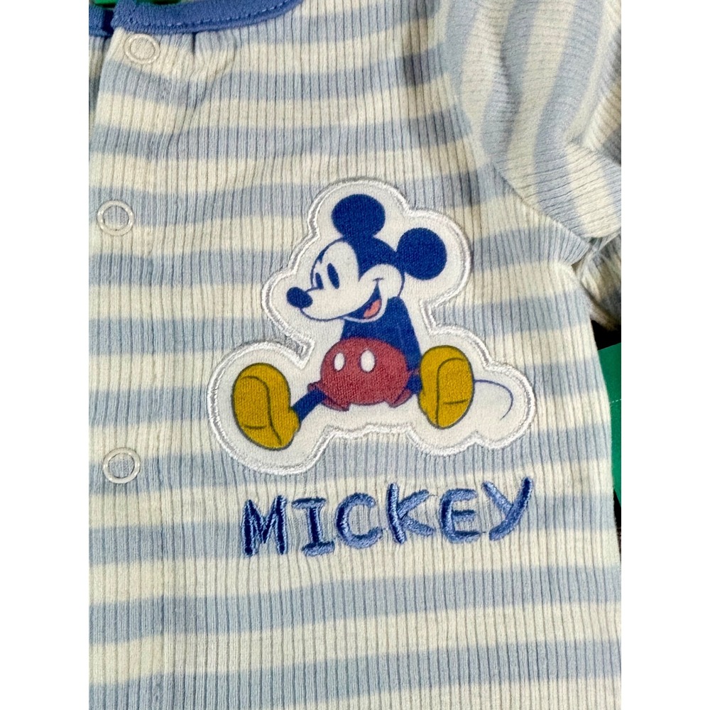 Disney Baby Boys Mickey Mouse Footed Sleeper 2 Pack 3-6M Blue White Ribbed Knit - Picture 7 of 8